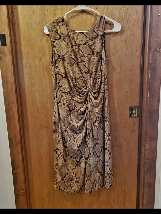 Dresses & Skirts - Vintage Sz 8-10 Sleeveless Brown Snake-Print Twist Waist Midi Dress